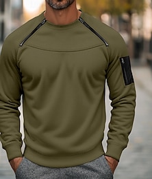 abordables -Hombre Sudadera con cremallera Sudadera con capucha de lana Marrón amarillento Negro Verde Ejército Azul Marino Marrón Escote Redondo Plano Cerrar Bolsillo delantero Táctico Deporte Casual Ropa de
