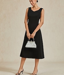 cheap -Women's Midi Dress Sheath Dress A Line Dress Elegant Wedding Party Wedding Guest Regular Fit Solid Color Sleeveless V Neck Gray Pink Black Burgundy Navy Blue Summer Spring Fall Winter