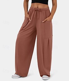 economico -Per donna Gamba larga Pantaloni Eleganti Streetwear Casual Lunghezza intera Naturale Semplice Tasca Design con Coulisse Elastica Comodo Streetwear Ferie Rosso violaceo Nero Verde militare Marrone