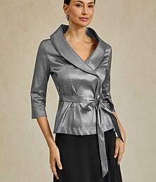 economico -Per donna Blusa Top da sera Elegante Metallico Moderno Manica 3/4 Scollo a V Top Regolari Ospite di nozze Festa serale Semi-Formale Nodo frontale Grigio Primavera, Autunno, Inverno, Estate