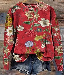 economico -Per donna Felpa Pullover Floreale Grafico Caldo Attivo Vintage Manica Lunga Girocollo Top Regolari Streetwear Abbigliamento Quotidiano Casuale Stampato Nero Rosso Blu Viola Arancione Primavera