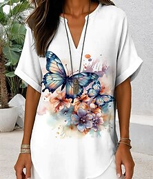 economico -Per donna Blusa Grafico Farfalla Quotidiano Elegante Casual Manica Corta Scollo a V Top Regolari Quotidiano Ferie Nero Rosso Blu Viola Estate Primavera