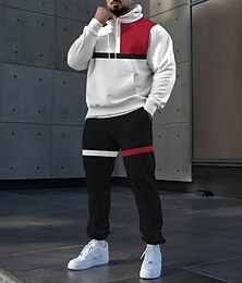 abordables -Hombre Bloque de color 2 piezas Conjuntos de sudaderas 3D Chándal Sudadera con capucha Manga Larga Pantalones largos Con Capucha Deportivo Casual / Diario Ropa Deportiva Impresión 3D Bloque de Color