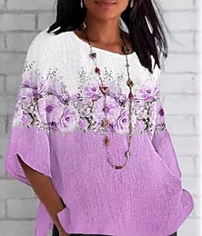 economico -Per donna Maglietta Ombre Floreale Grafico Vintage Classico Casual Manica 3/4 Scollo a V Top Regolari Quotidiano Weekend Abbigliamento mare Stampato Viola Estate Primavera Autunno