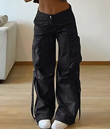 economico -Per donna Pantaloni Cargo Pantaloni Moda Streetwear Lunghezza intera Vita Alta Tinta unita Tasca Confortevole Micro-elastico Sport & Outdoor Abbigliamento quotidiano Nero Primavera Autunno