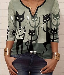 economico -Halloween Per donna Maglietta Grafico Animale Geometrico Vintage Elegante Classico Manica Lunga Scollo a V Collo a V Top Regolari Quotidiano Stampato Rosa Blu Verde Estate Primavera Autunno
