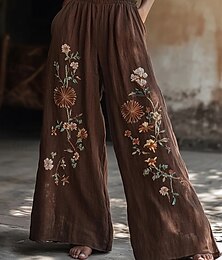 economico -Per donna Gamba larga Pantaloni Pantaloni Palazzo Moda Boho Lunghezza intera Vita Alta Fiore Elastico in vita Stampato Traspirabilità Confortevole Streetwear Abbigliamento quotidiano Uscire Marrone