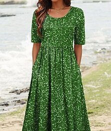 ieftine -Pentru femei Rochii Midi Rochie A line Rochie de vară Vacanță Casual Zilnic Concediu Fit regulat Grafic Geometric Manșon Jumate Stil Nautic Roșu-aprins Albastru piscină Trifoi Vară Primăvară