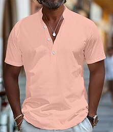 economico -Per uomo Camicia Camicia di lino Camicia con colletto alla coreana Camicia popover Camicia Estiva Abbigliamento da spiaggia Semplice Vacanza Abbigliamento casual alla moda Nero Bianco Rosa Blu marino
