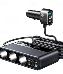 お買い得  -9 in 1 シガレットライタースプリッター、210W シガレットライターアダプター、PD/QC 3.0 * 2 充電(3.3フィートケーブル)、12V/24V 独立スイッチ DC シガレットコンセントカーチャージャー、すべての車載デバイスに対応