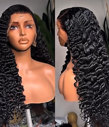 baratos -Peruca de cabelo humano 100% virgem não processado, fechamento de renda 5x5, sem cola, cabelo cacheado birmanês, 13x4, pré-arrancada para mulheres
