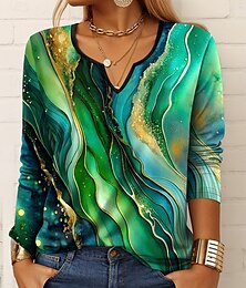 economico -Per donna Maglietta Ombre Grafico Geometrico Vintage Elegante Casual Manica Lunga Collo a V Top Regolari Quotidiano Stampato Verde militare Blu Azzurro cielo Verde Estate Primavera Autunno