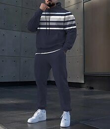 abordables -Hombre A Rayas 2 piezas Conjuntos de sudaderas 3D Chándal Sudadera con capucha Manga Larga Pantalones largos Con Capucha Deportivo Casual / Diario Ropa Deportiva Impresión 3D Primavera Otoño Invierno