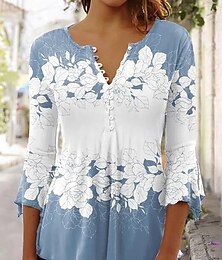 economico -Per donna Blusa Ombre Floreale Grafico Elegante Vintage Casual Manica 3/4 Scollo a V Top Regolari Quotidiano Uscire Bottoni Rosa Blu Azzurro cielo Verde Estate Primavera Autunno