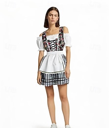 economico -Oktoberfest Senza spalline Floreale Mini Vestito Dirndl Cameriera Bavarese Tedesco Monaco di Baviera Prati Per donna Carnevale Feste Festa della birra Panno in stile tradizionale