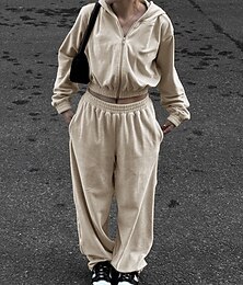 billige -Dame Joggedress Joggebukser treningsklær Høst Langermet Hold Varm Vindtett Treningsstudio Løp treningsklær Sports Sportsklær Ensfarget Svart Rosa Blå