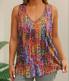 levne -Dámské Plus velikost Topy Tričko Grafika Abstraktní Bez rukávů Do V Na běžné nošení Denní Polyester Léto Žlutá Vodní modrá