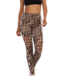 billige -Dame Leggings Gatemote Fritid Lang Høy Midje Leopard Printer dratt Høyt snitt Pusteevne Myk Elastisk Feriereise Gate Dagligdagstøy Leopard Høst Normal