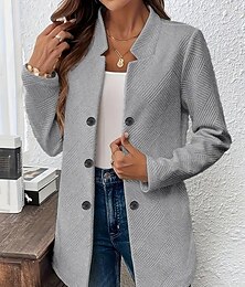 abordables -Mujer chaqueta Cómodo Transpirable Botones Moda Moderno Plano Trabajo Diario Frente Abierto Regular Escote Chino Ajuste regular Manga Larga Ropa de calle Negro Blanco Gris Primavera Otoño
