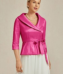 olcso -Női Blúz Esti felsők Elegáns Fémes Stílusos Háromnegyedes V-alakú Normál felsők Esküvői vendég Estély Félig formális nyakkendő elöl Fukszia Tavasz, Ősz, Tél, Nyár