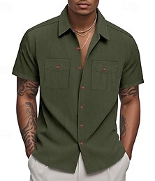 abordables -Homme Chemise Chemise d'été Chemise Décontractée Chemise de Plage Chemise en velours côtelé Chemise Boutonnée Noir Blanche Jaune bleu marine Marron Manche Courte Uni Revers Vacances Hawaïen Avec
