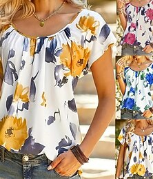 economico -Per donna Maglietta Floreale Moda Moderno Manica Corta Girocollo Top Regolari Quotidiano Uscire Weekend Stampato Giallo Rosso Blu Estate