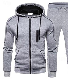 abordables -Hombre Sudadera Tracksuit Sudadera con capucha y cremallera completa Negro Rojo Azul Marino Azul Real Gris Claro Con Capucha Bloque de color 2 Piezas Deporte Diario Festivos Poliéster Ropa de calle