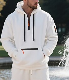 economico -Per uomo Felpa con cappuccio Felpa con cappuccio e zip corta Felpa con cappuccio in pile Nero Bianco Blu marino Cachi Grigio chiaro Con Cappuccio Semplice Tasca Zip a un quarto Sport & Outdoor