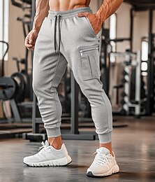お買い得  -男性用 フリースパンツ スウェットパンツ ジョガー ズボン ドローストリング ジッパーポケット 平織り 履き心地よい ソフト 全長 アウトドア カジュアル 日常 旅行度假风 ファッション ブラック ネイビーブルー 伸縮性あり