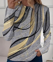 economico -Per donna Maglietta Grafico Geometrico Vintage Elegante Classico Manica Lunga Girocollo Top Regolari Quotidiano Stampato Bianco Rosa Verde Cachi Grigio chiaro Estate Primavera Autunno