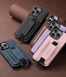 זול -טלפון מגן עבור iPhone 17 Pro Max 17 Air 16 Pro Max Plus 15 Pro Max Plus 15 14 Pro Max Plus 16e כיסוי אחורי עם רצועת יד רגלית חריץ לכרטיס רטרו TPU עור PU