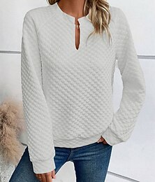 זול -בגדי ריקוד נשים Pullover אחיד סגנון רחוב יום יומי נוח שרוול ארוך צווארון V חולצות רגילות רחוב חגים ליציאה שחור לבן בז' סתיו