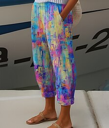 economico -Per donna Chinos Shorts Elegante Vacanza Vintage Lunghezza alla caviglia Vita Alta Grafico A righe Astratto Stratificato Inelastico Formale All'aperto Vacanza Blu Verde Estate Primavera