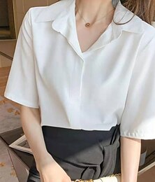 economico -Per donna Camicia Semplice Quotidiano Elegante Essenziale Manica Corta Colletto a Camicia Top Regolari Lavoro Quotidiano Ferie Bottoni Nero Bianco Primavera Autunno