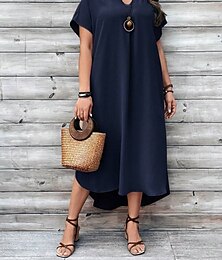 levne -Dámské Větší velikosti Volnočasové šaty Pevná barva Do V Krátký rukáv Léto Jaro Elegantní Módní Moderní Na běžné nošení Maxi dlouhé šaty Denní Dovolená Šaty