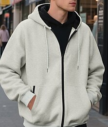 economico -Per uomo Felpa con cappuccio Felpa con cappuccio a zip intera Felpa con cappuccio in pile Aalbicocca Nero Verde militare Blu marino Grigio chiaro Con Cappuccio Semplice Tasca Sport & Outdoor