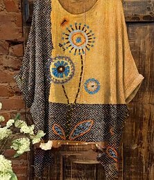 economico -Per donna Blusa Grafico Geometrico Elegante Bohemien Vintage Manica Corta Manica a pipistrello Girocollo Top Regolari Quotidiano Ferie Abbigliamento mare Stampato Verde e blu Giallo Rosa Marrone