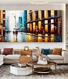 お買い得  -手作りの油絵キャンバス壁アート装飾ヴィンテージ建築街路風景リビングルームホームデコレーションストレッチフレーム吊り下げ絵画/ロールフレームレス未ストレッチ絵画