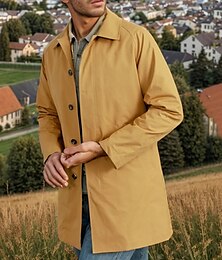 billiga -Herr Rock Trenchcoat Lång trenchcoat Semester Dagligen Höst Vinter Polyester Vindtät Mjuk Ytterkläder Kläder Mode Klassisk Slät Ficka Kavajslag Enkelknäppt