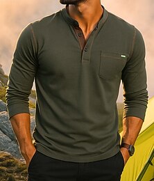 abordables -Homme Sweat-shirt décontracté manche longue Col Henley Top Extérieur Respirant Polyester Noir Blanche Rouge Tennis Le golf Course