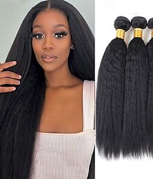 abordables -Extensions de cheveux brésiliens lisses Yaki, lot de 3, 8 à 28 pouces, 300 g
