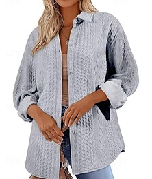 abordables -Mujer Chaqueta de camisa Cómodo Botones Casual Plano Festivos Noche Botonadura Simple Regular Cuello Vuelto Ajuste regular Manga Larga Ropa de calle Negro Blanco Rosa Otoño