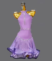 economico -Danza salsa latina Vestito Cristallo / Strass Nappa Colore puro Per donna Performance Feste Senza Maniche Nylon