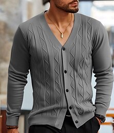 abordables -Homme Gilet Cardigan Cardigan Cardigan court Pull Court Côtelé Torsadé Tricoter Découpé Tricoté Basique Couleur Unie / Unie Col en V Tenue quotidienne Réunion de famille Vêtement Tenue Automne Hiver