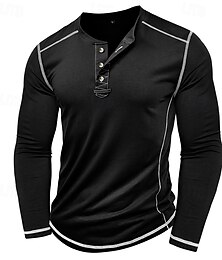 halpa -Miesten T-paita Henley-paita Henley toppi Pitkähihainen Yhtenäinen väri Vintage Vapaa-aika Kontrastiompeleet Henley ulko- Kausaliteetti Urheilu- ja treenivaatteet Kevät Syksy 봄 & Syksy Musta