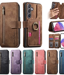 billige -telefon Etui Til Samsung Galaxy S25 Plus S25 Ultra S24 Ultra S24 Plus S23 Ultra S23 Plus A55 5G A54 A34 A14 A73 A53 A33 Lommebok-kortveske Glidelås Støtte Kortspor Kontor / Bedrift TPU PU lær