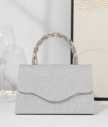 economico -borsa da donna con glitter argento e manico in strass – elegante borsa a tracolla da sera per feste, matrimoni e cocktail