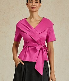 economico -Per donna Giacca Con cintura Tinta unica Elegante Capispalla Estate Fucsia S