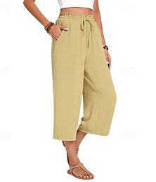 economico -Per donna Gamba larga Pantaloni capri Pantaloni Eleganti Streetwear Casual Lunghezza al polpaccio Naturale Semplice Tasca Design con Coulisse Elastica Morbido All'aperto Vacanza Quotidiano Grigio