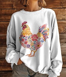 baratos -Mulheres camisolas Gráfico Animal Casual Manga Longa Gola Redonda Tops regulares Rua Dia a Dia Casual Imprimir Branco cáqui Azul Escuro Bege Outono Inverno